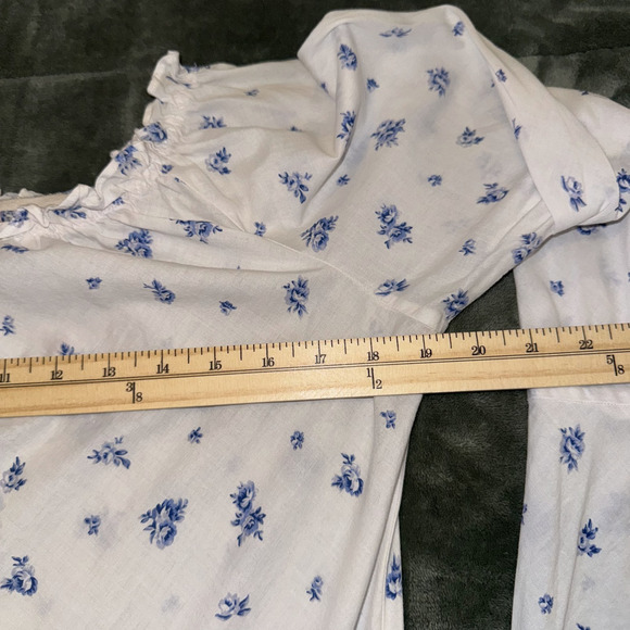 Y2K Victoria’s Secret Slip Dress Women's M White Blue Floral Cotton Bell Sleeve - Picture 6 of 9